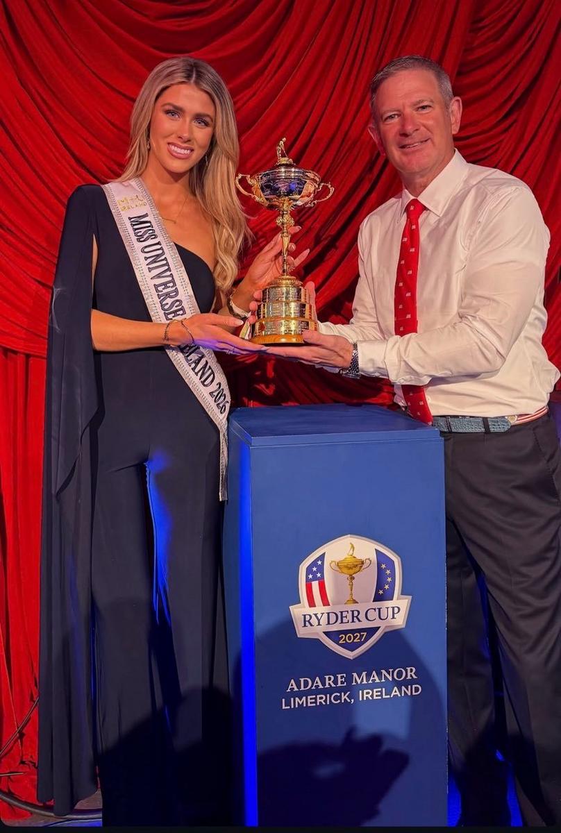 Aideen Howard beside the Ryder Cup trophy at Adare Manor